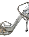 Dolce & Gabbana Silver Leather Ankle Strap Sandals with Crystals