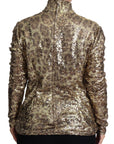 Dolce & Gabbana Sequined Turtleneck Full Zip Sweater in Brown