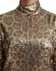 Dolce & Gabbana Sequined Turtleneck Full Zip Sweater in Brown