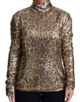 Dolce & Gabbana Sequined Turtleneck Full Zip Sweater in Brown