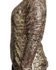 Dolce & Gabbana Sequined Turtleneck Full Zip Sweater in Brown