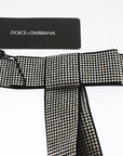 Dolce & Gabbana Black Silk Crystal Bow Waist Belt Elegance