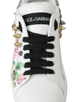 Dolce & Gabbana Floral Crystal-Embellished Leather Sneakers