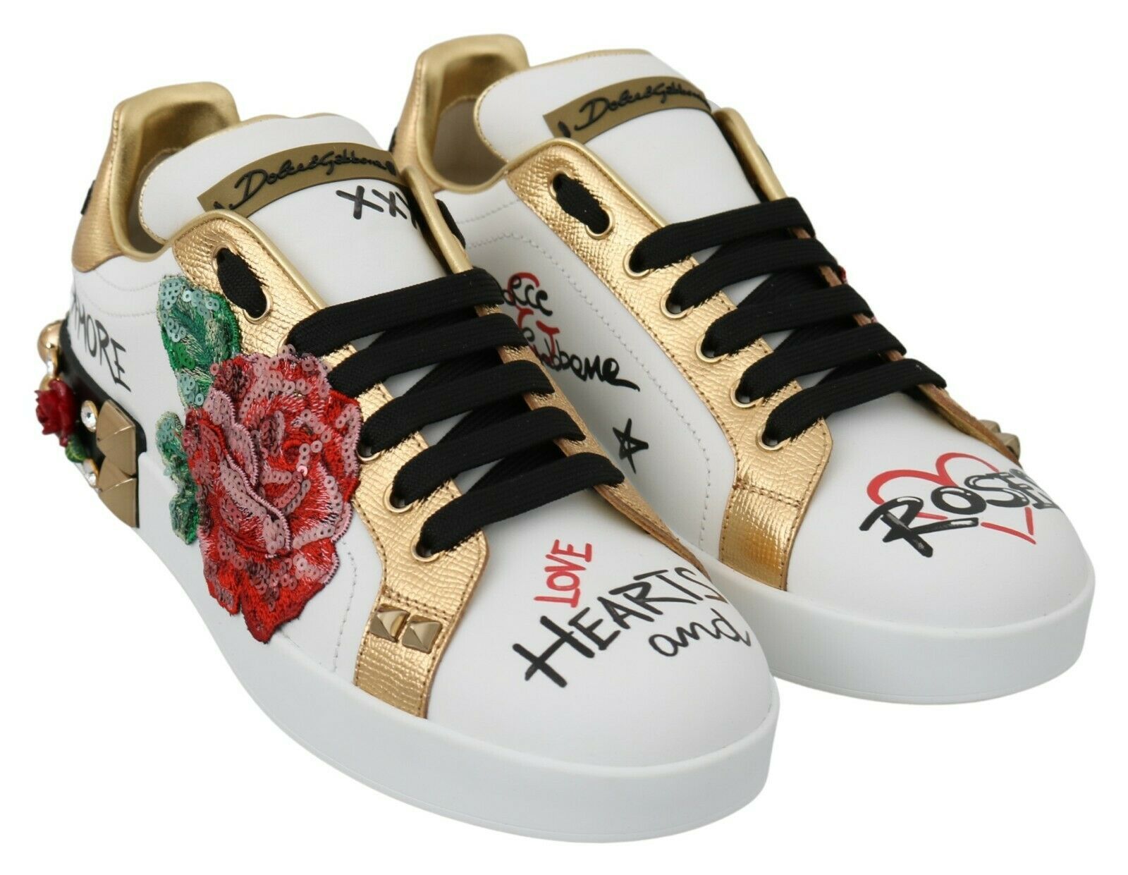 Dolce &amp; Gabbana Elegant Sequined Floral Leather Sneakers