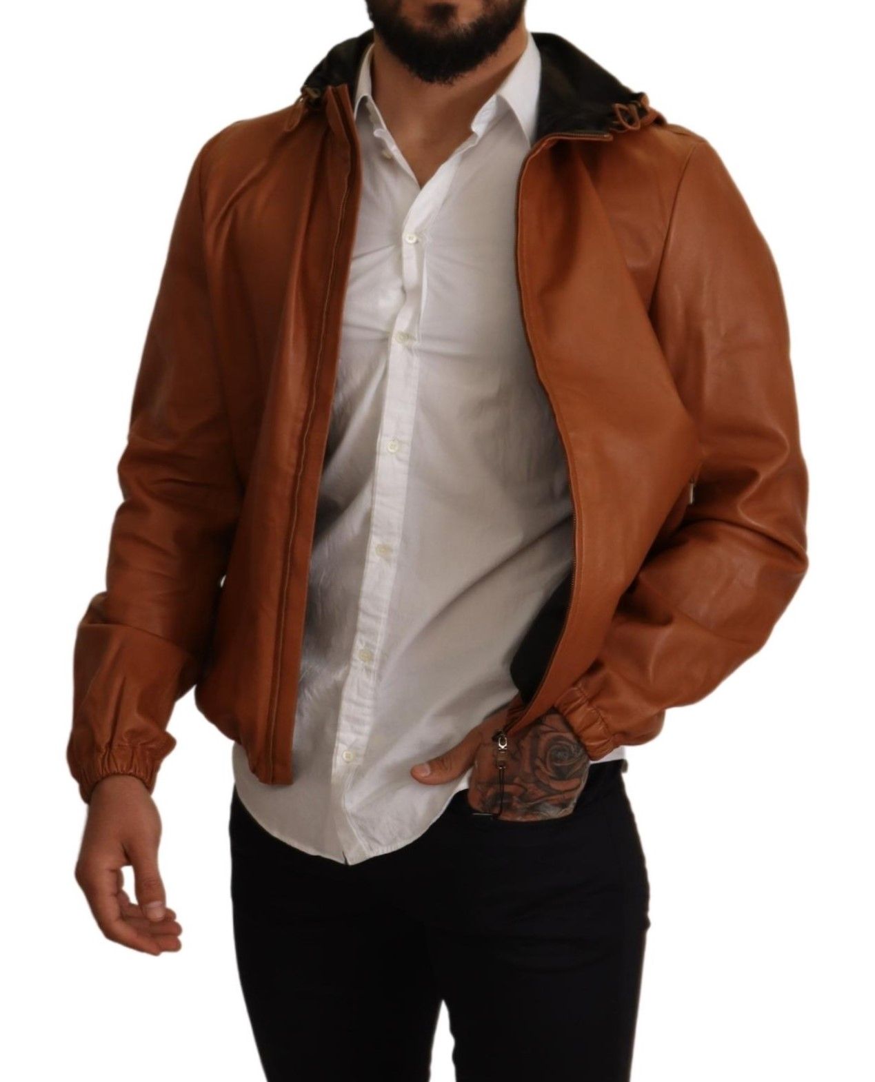 Dolce &amp; Gabbana Elegant Brown Leather Bomber Jacket