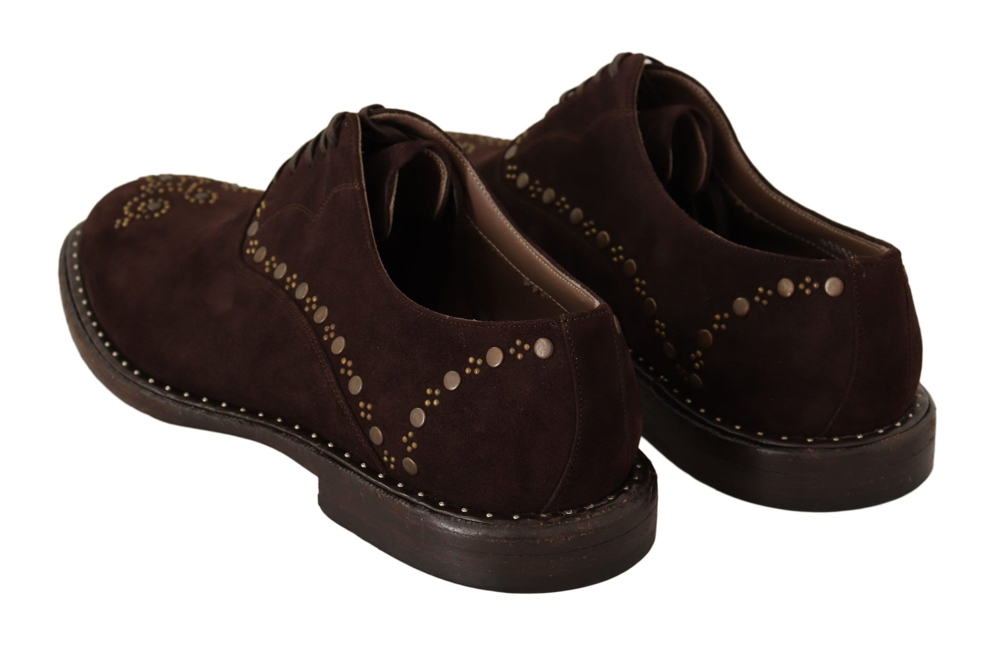 Dolce &amp; Gabbana Elegant Brown Suede Studded Derby Shoes
