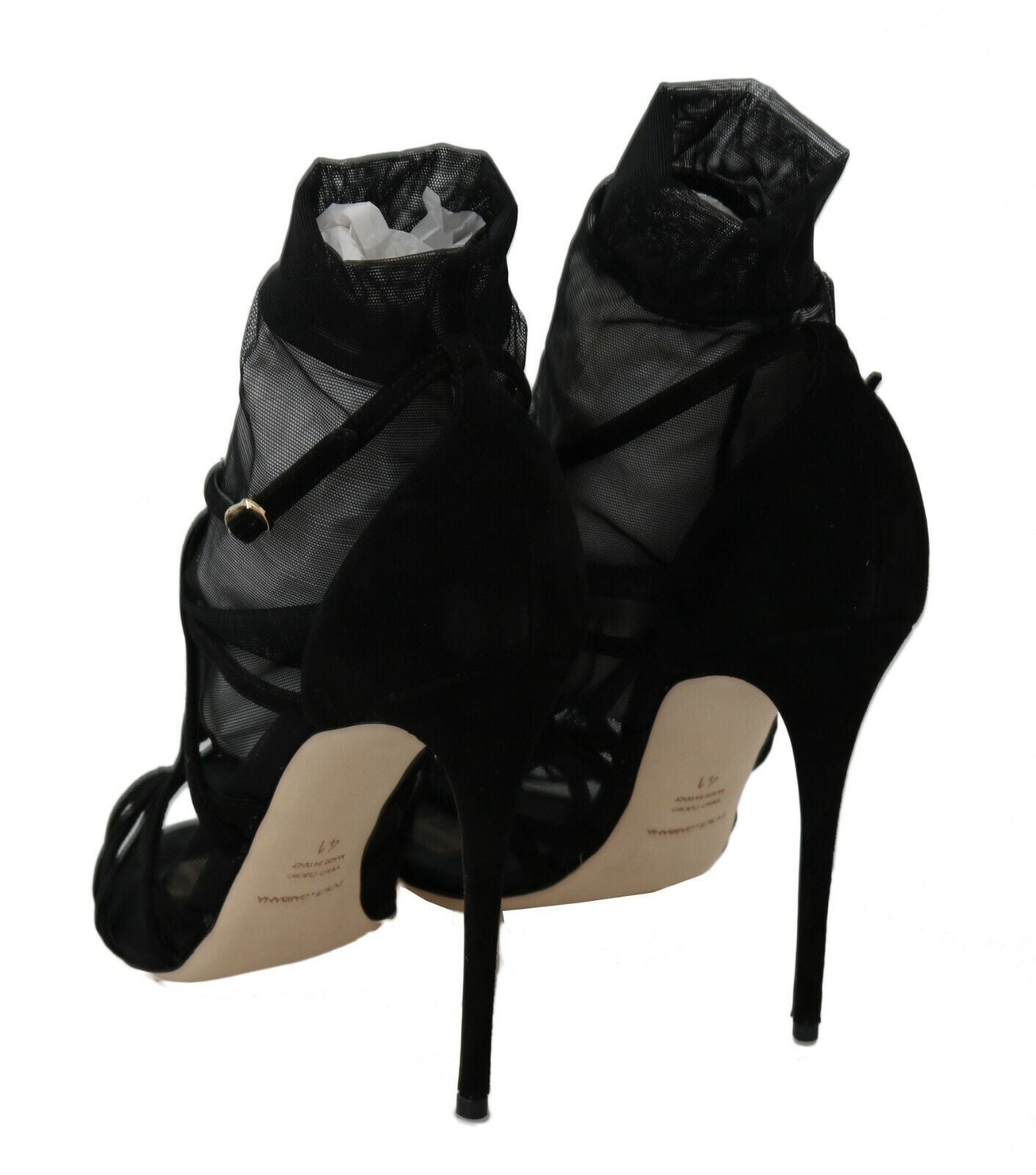 Dolce &amp; Gabbana Black Suede Tulle Ankle Boot Sandals