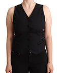 Dolce & Gabbana Elegant Black Vest Top with Button Detail