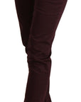 Just Cavalli Maroon Slim Fit Skinny Pants with Zipper Detail