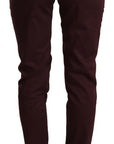 Just Cavalli Maroon Slim Fit Skinny Pants with Zipper Detail
