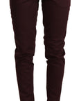 Just Cavalli Maroon Slim Fit Skinny Pants with Zipper Detail