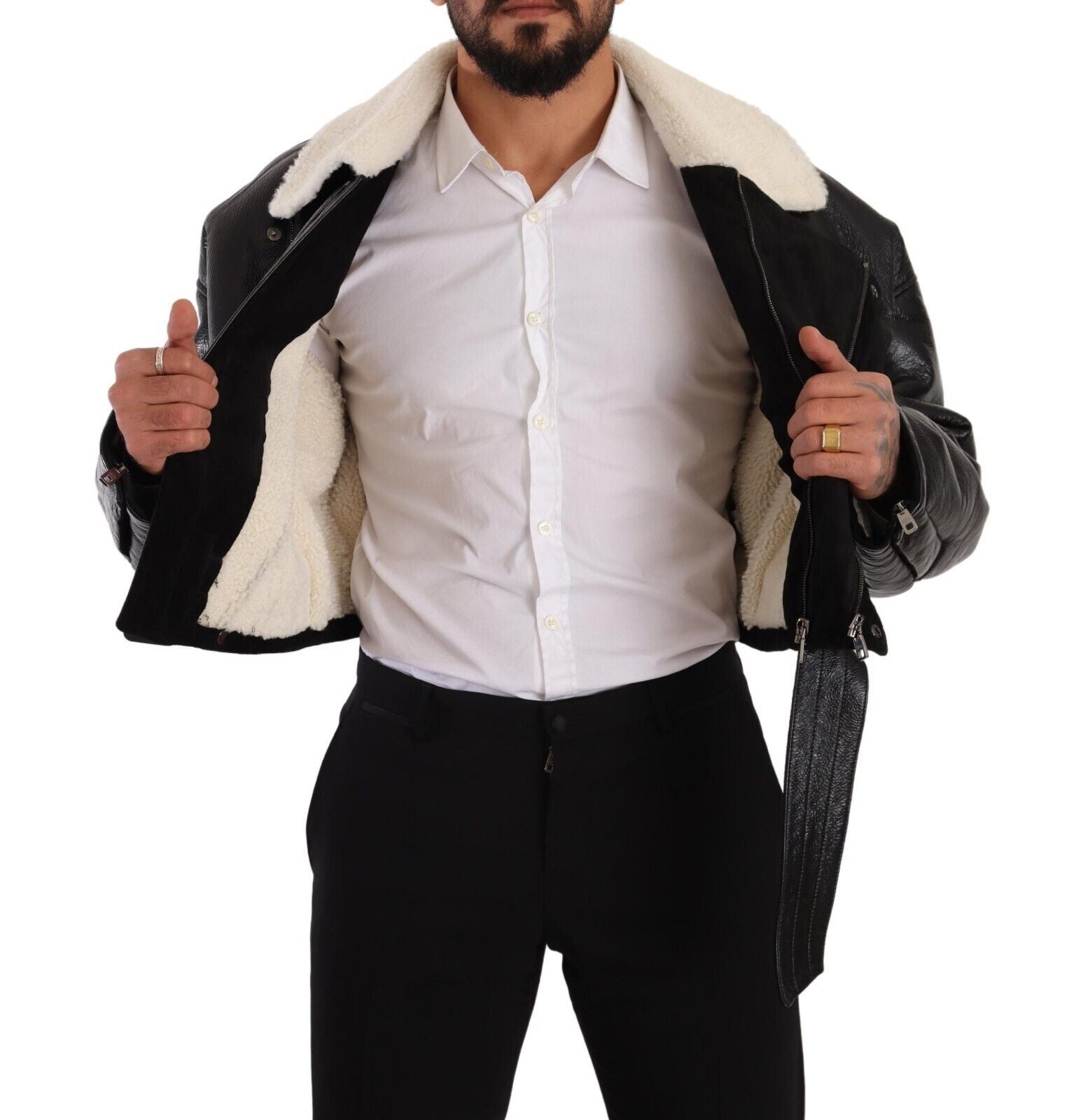 Dolce &amp; Gabbana Elegant Shearling Biker Jacket