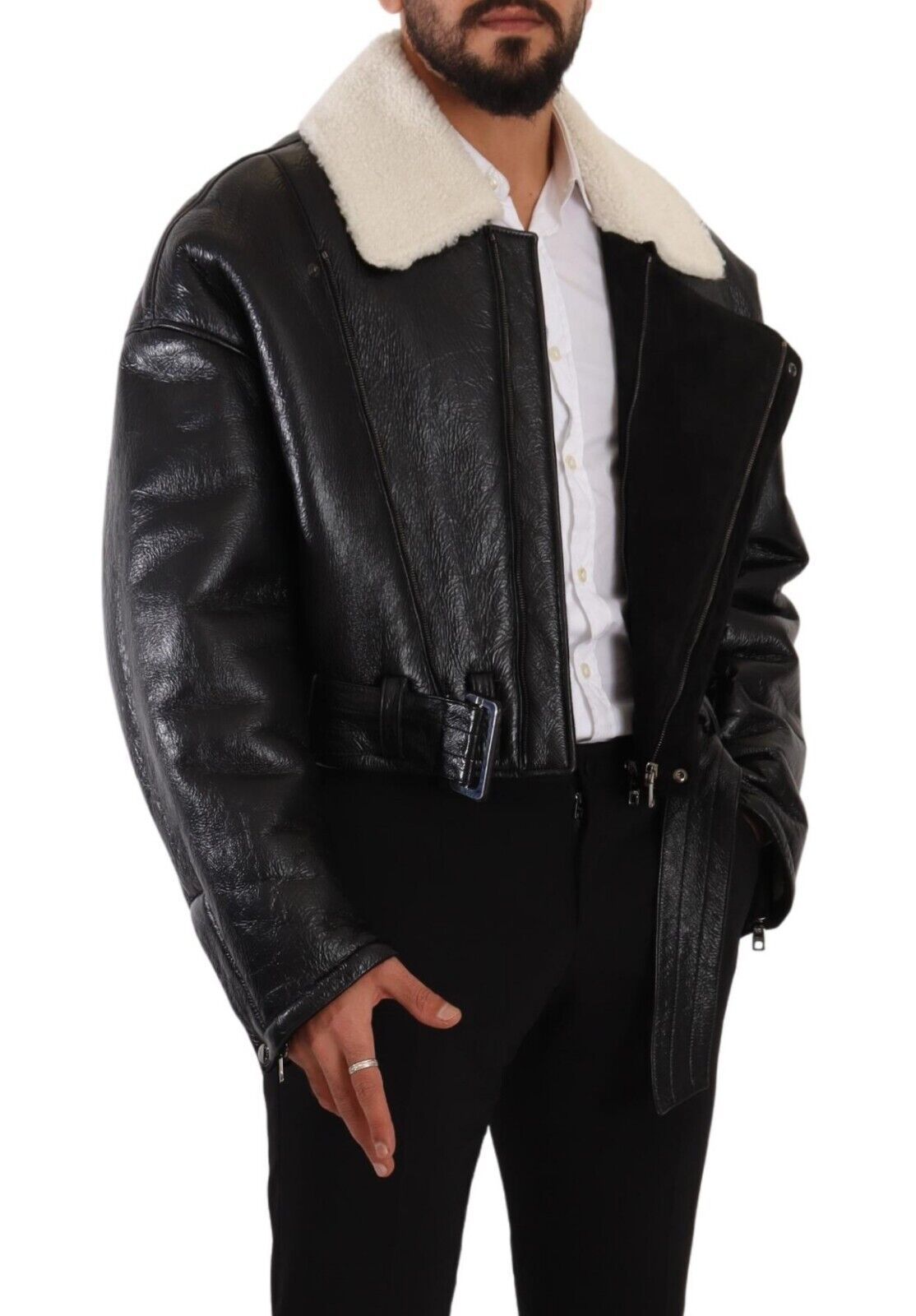 Dolce &amp; Gabbana Elegant Shearling Biker Jacket
