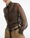 Brunello Cucinelli Brunello Cucinelli Crispy silk shirt with dazzling chalk stripe embroidery