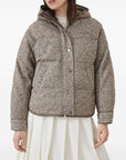 Brunello Cucinelli Brunello Cucinelli Buttoned chevron down jacket in virgin wool and silk with hood