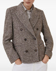 Brunello Cucinelli Brunello Cucinelli Virgin wool and silk mélange diagonal blazer with monili