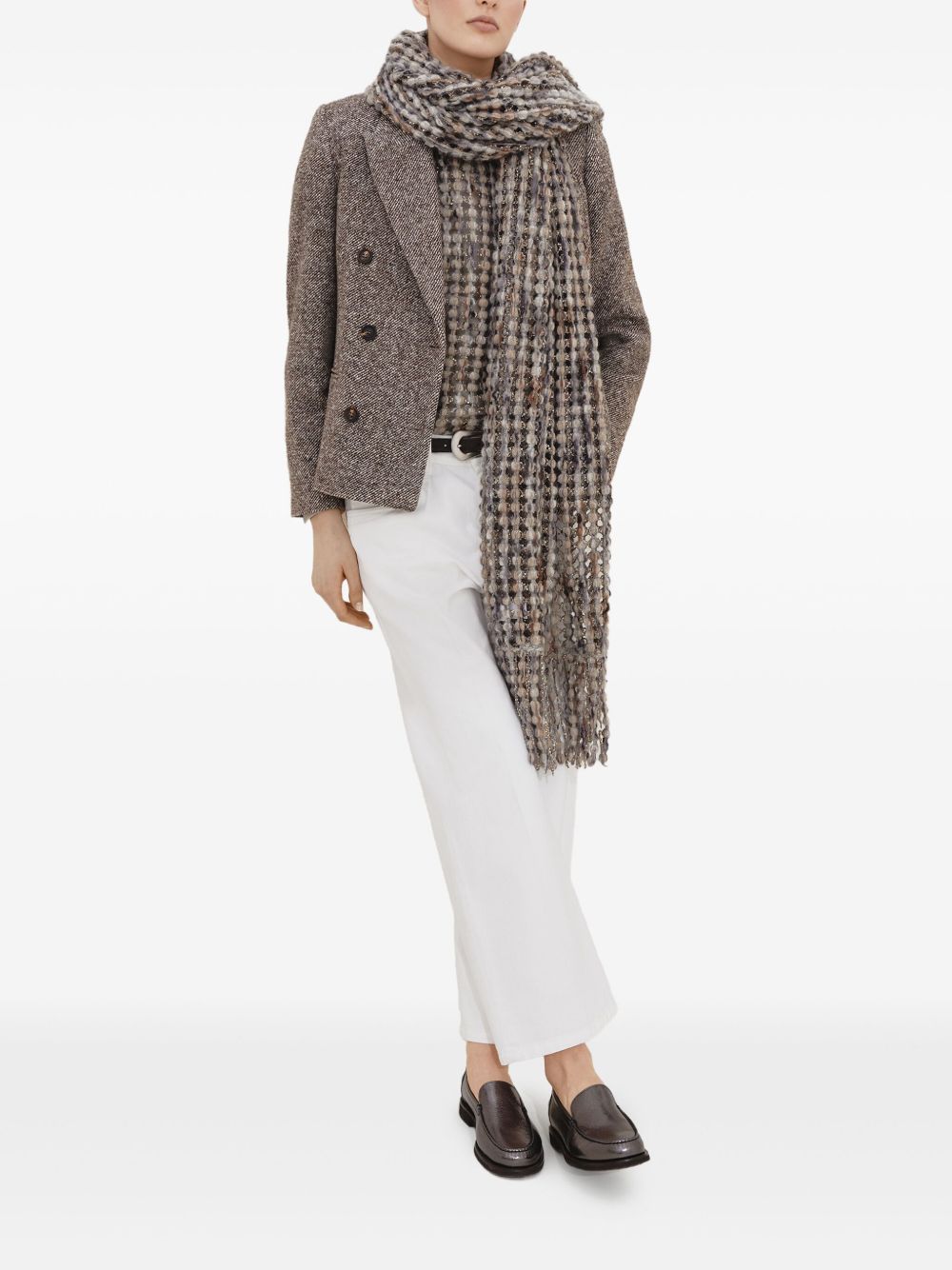 Brunello Cucinelli Brunello Cucinelli Virgin wool and silk mélange diagonal blazer with monili