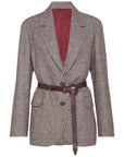 Brunello Cucinelli Brunello Cucinelli Wool and alpaca houndstooth jacket with leather and monili belt