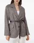 Brunello Cucinelli Brunello Cucinelli Wool and alpaca houndstooth jacket with leather and monili belt