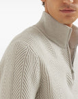 Brunello Cucinelli Brunello Cucinelli Herringbone twill zip-neck sweater
