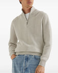 Brunello Cucinelli Brunello Cucinelli Herringbone twill zip-neck sweater