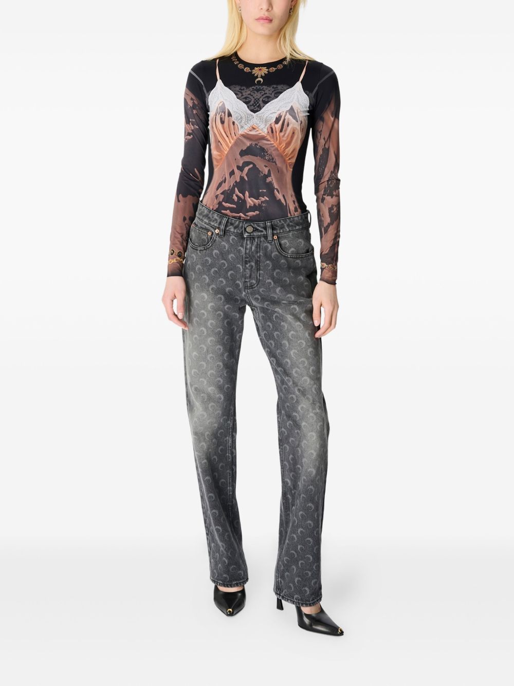 Marine Serre Marine Serre Moon Laser Grey Wash Denim Straight Jeans