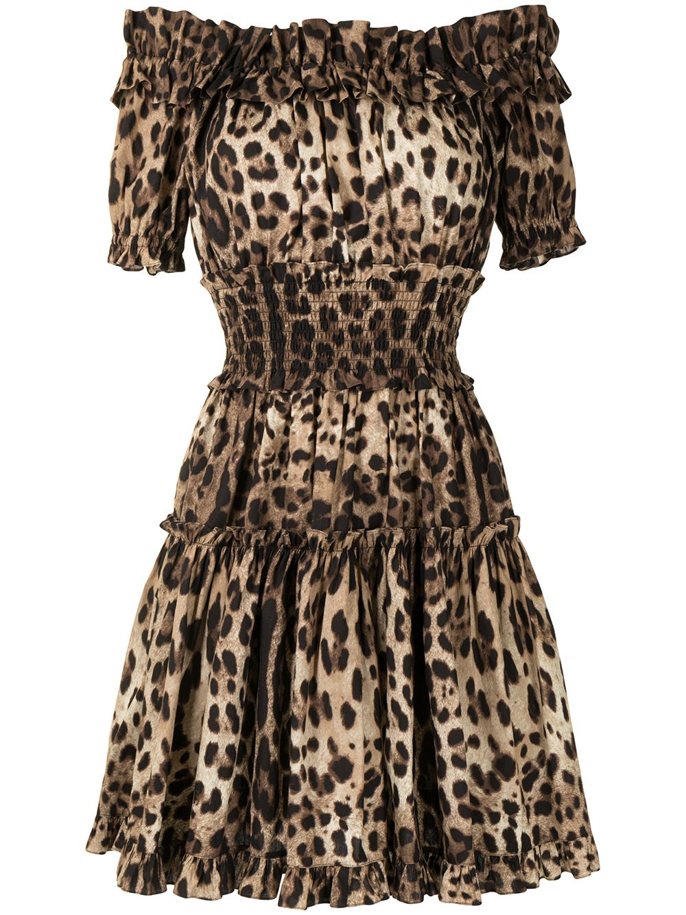 Dolce &amp; Gabbana Dolce &amp; Gabbana-leopard-print short dress in brown cotton poplin