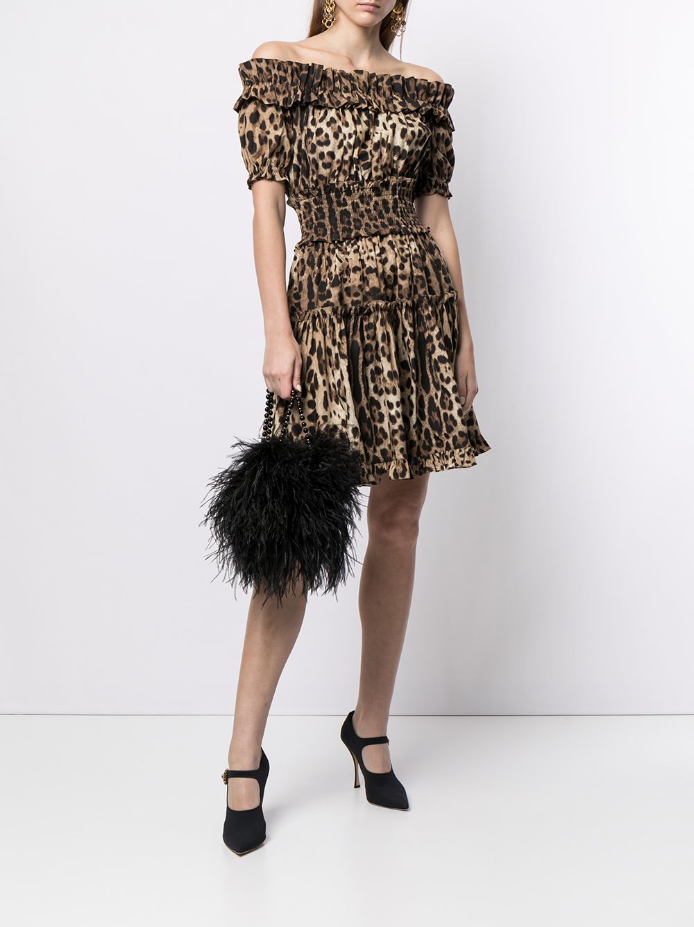 Dolce &amp; Gabbana Dolce &amp; Gabbana-leopard-print short dress in brown cotton poplin