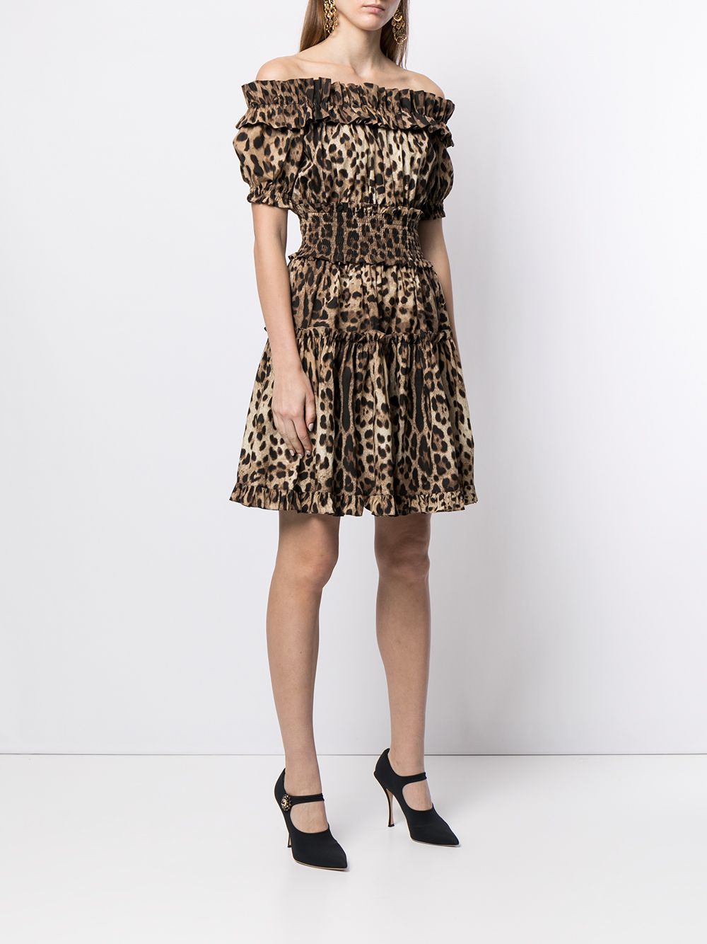 Dolce &amp; Gabbana Dolce &amp; Gabbana-leopard-print short dress in brown cotton poplin
