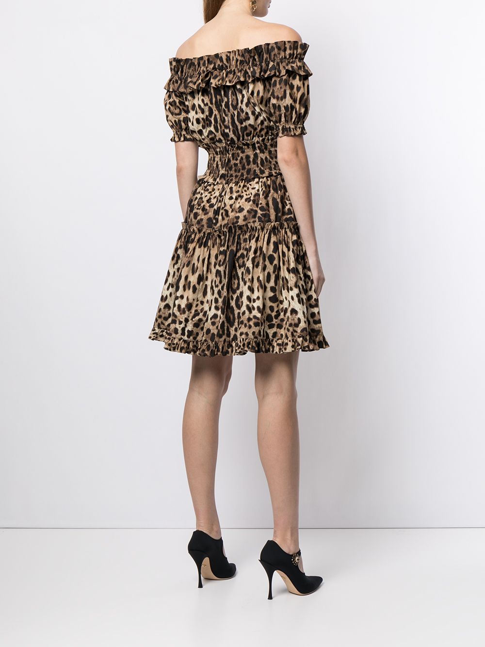 Dolce &amp; Gabbana Dolce &amp; Gabbana-leopard-print short dress in brown cotton poplin