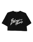Balmain Balmain Cropped T-shirt with flocked Letter logo