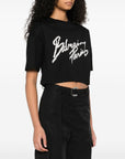 Balmain Balmain Cropped T-shirt with flocked Letter logo