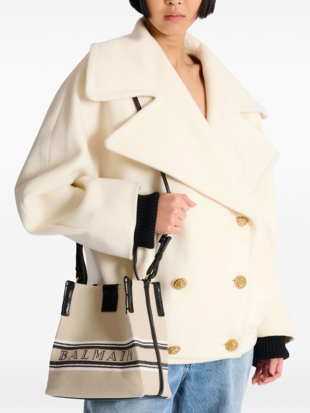 Balmain Balmain Release Bucket Bag In Canvas And Calfskin