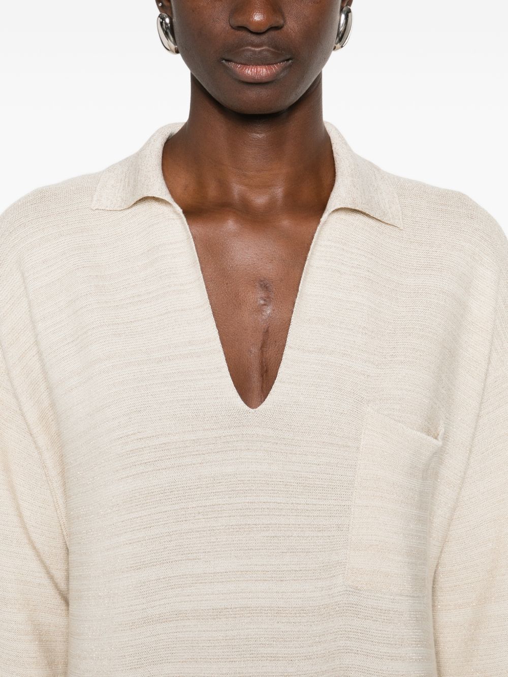 Fabiana Filippi Fabiana Filippi V-neck tonal stripes collar Wool and cotton shirtdress