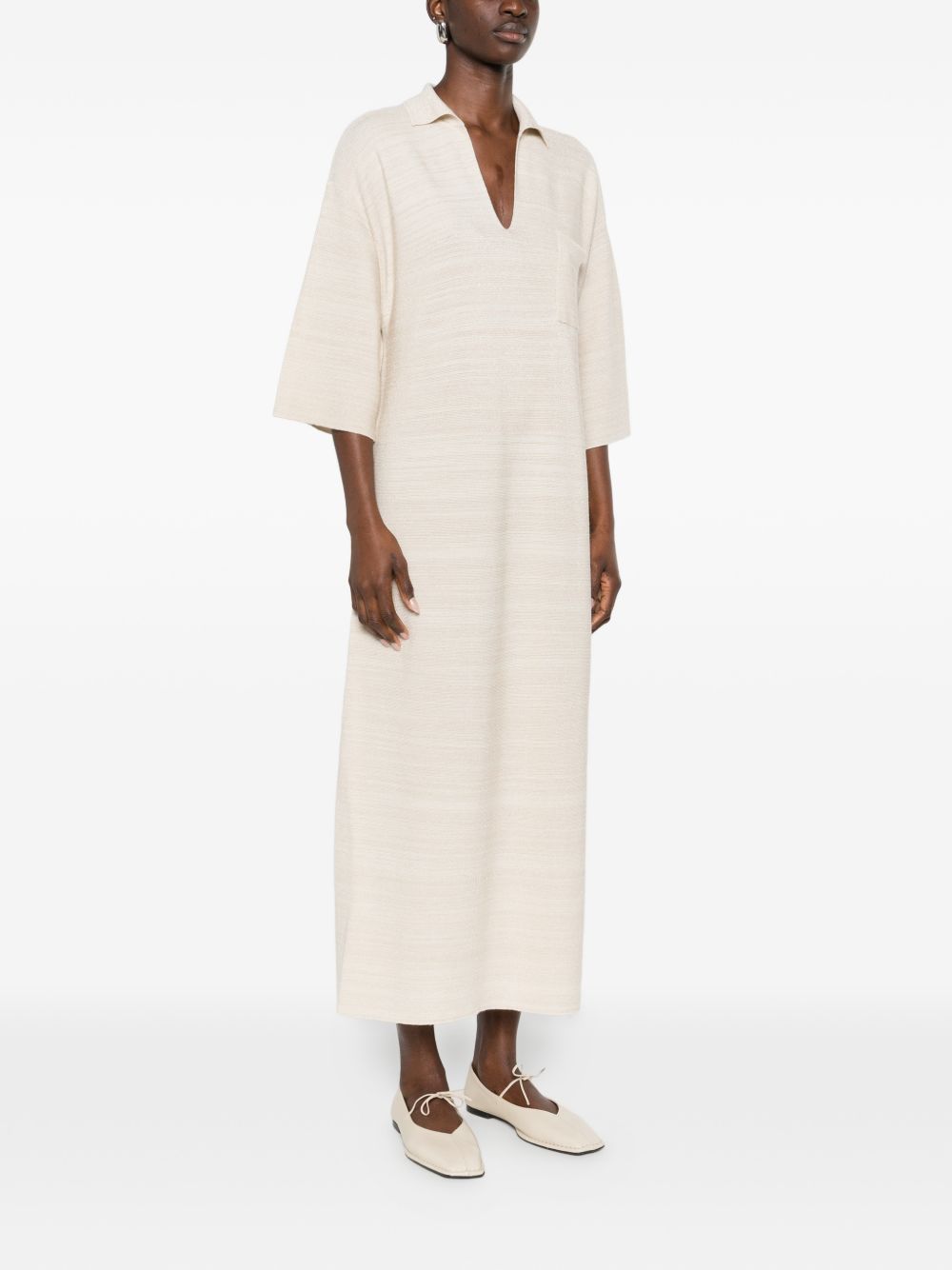 Fabiana Filippi Fabiana Filippi V-neck tonal stripes collar Wool and cotton shirtdress