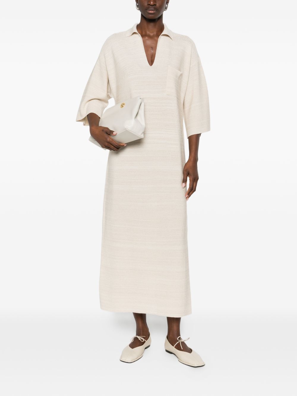 Fabiana Filippi Fabiana Filippi V-neck tonal stripes collar Wool and cotton shirtdress