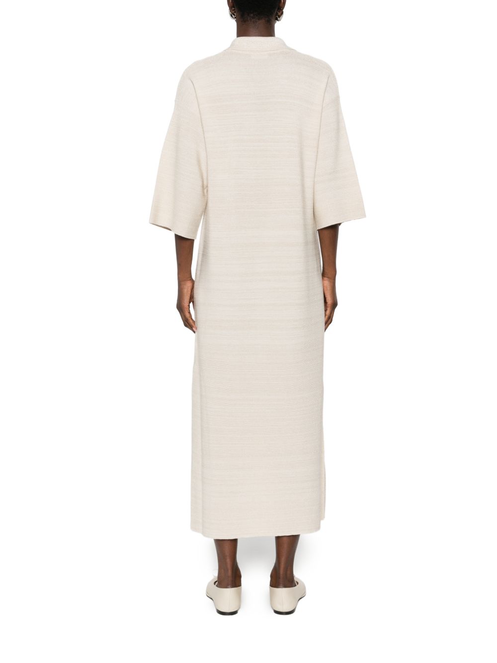 Fabiana Filippi Fabiana Filippi V-neck tonal stripes collar Wool and cotton shirtdress