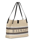 Balmain Balmain Medium Release Shopper Bag In Canvas And Calfskin