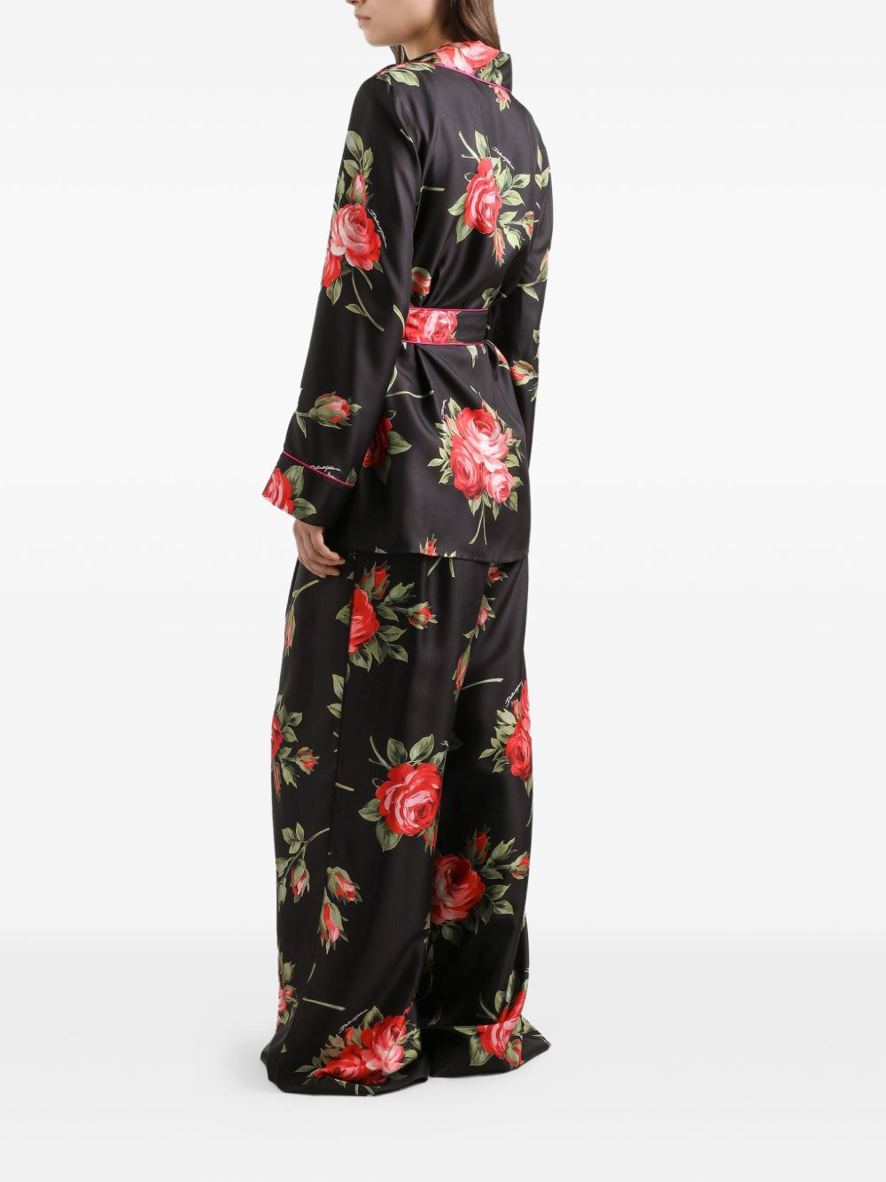 Dolce &amp; Gabbana Dolce &amp; Gabbana-black silk floral-print belted shirt