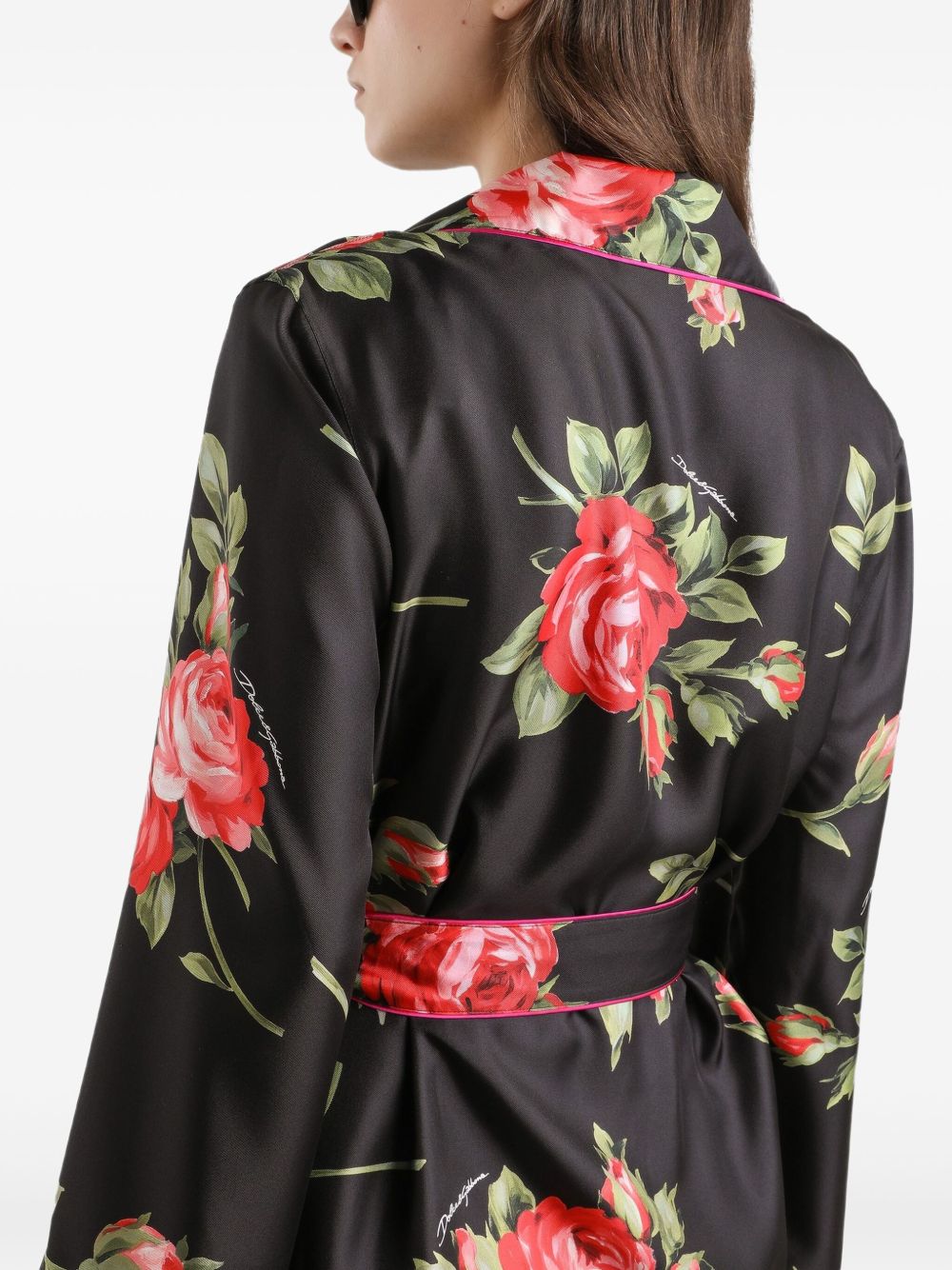 Dolce &amp; Gabbana Dolce &amp; Gabbana-black silk floral-print belted shirt