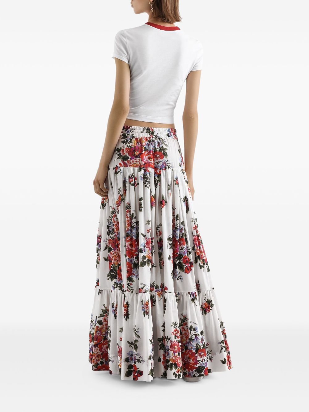 Dolce &amp; Gabbana Dolce &amp; Gabbana-Pleated tiered floral-print cotton-poplin midi skirt