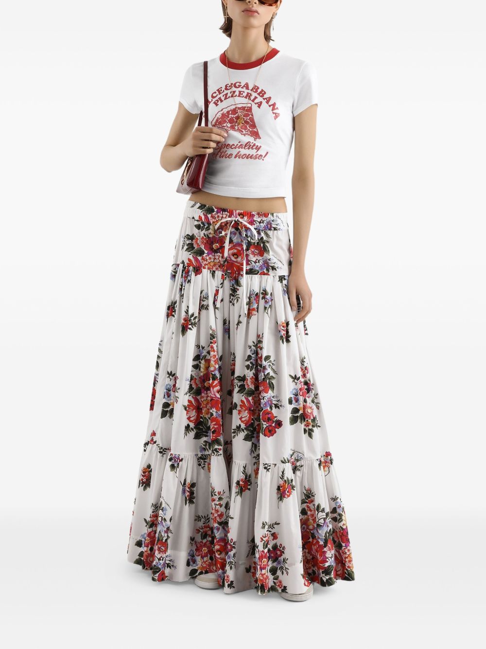 Dolce &amp; Gabbana Dolce &amp; Gabbana-Pleated tiered floral-print cotton-poplin midi skirt