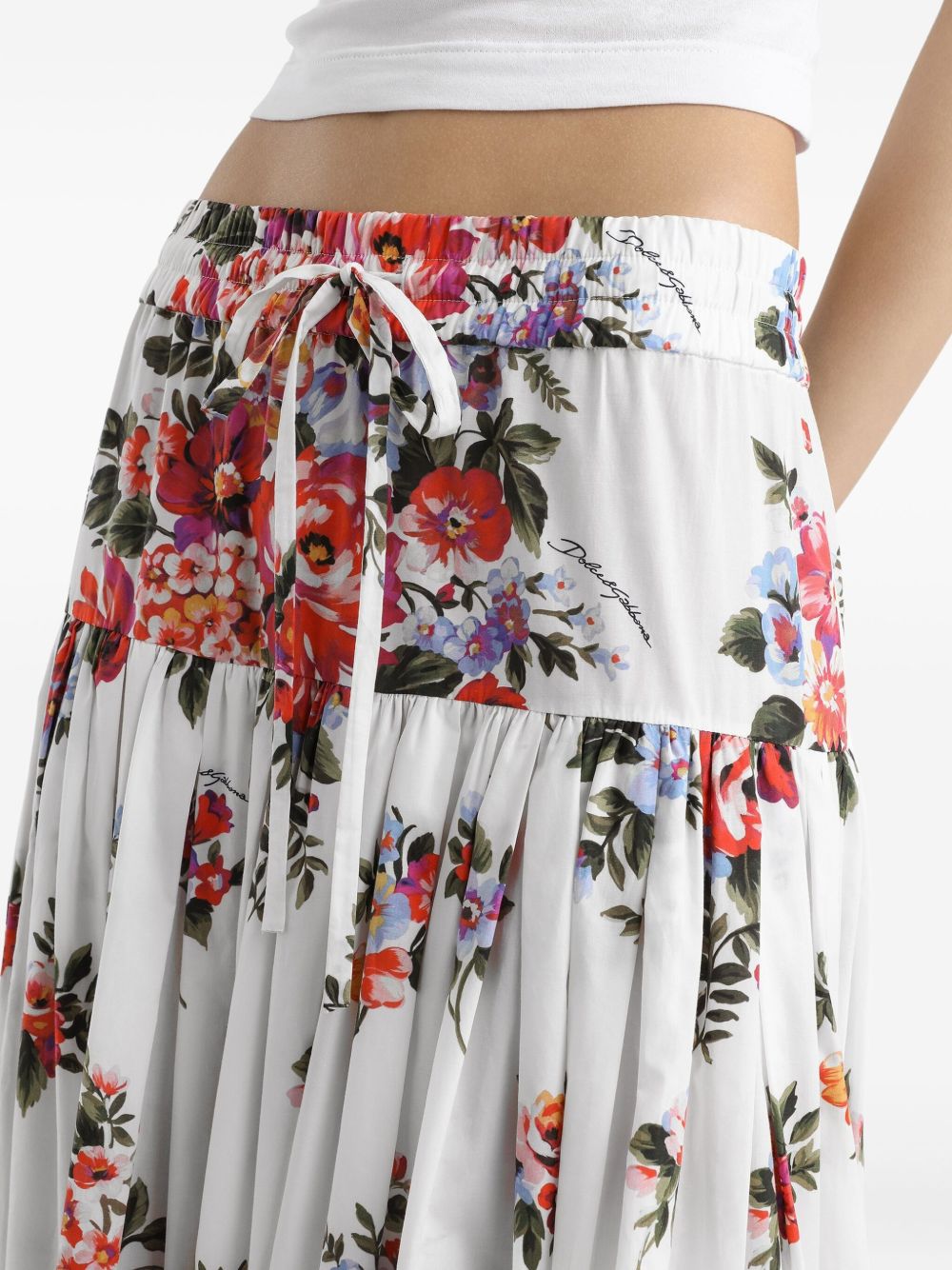 Dolce &amp; Gabbana Dolce &amp; Gabbana-Pleated tiered floral-print cotton-poplin midi skirt