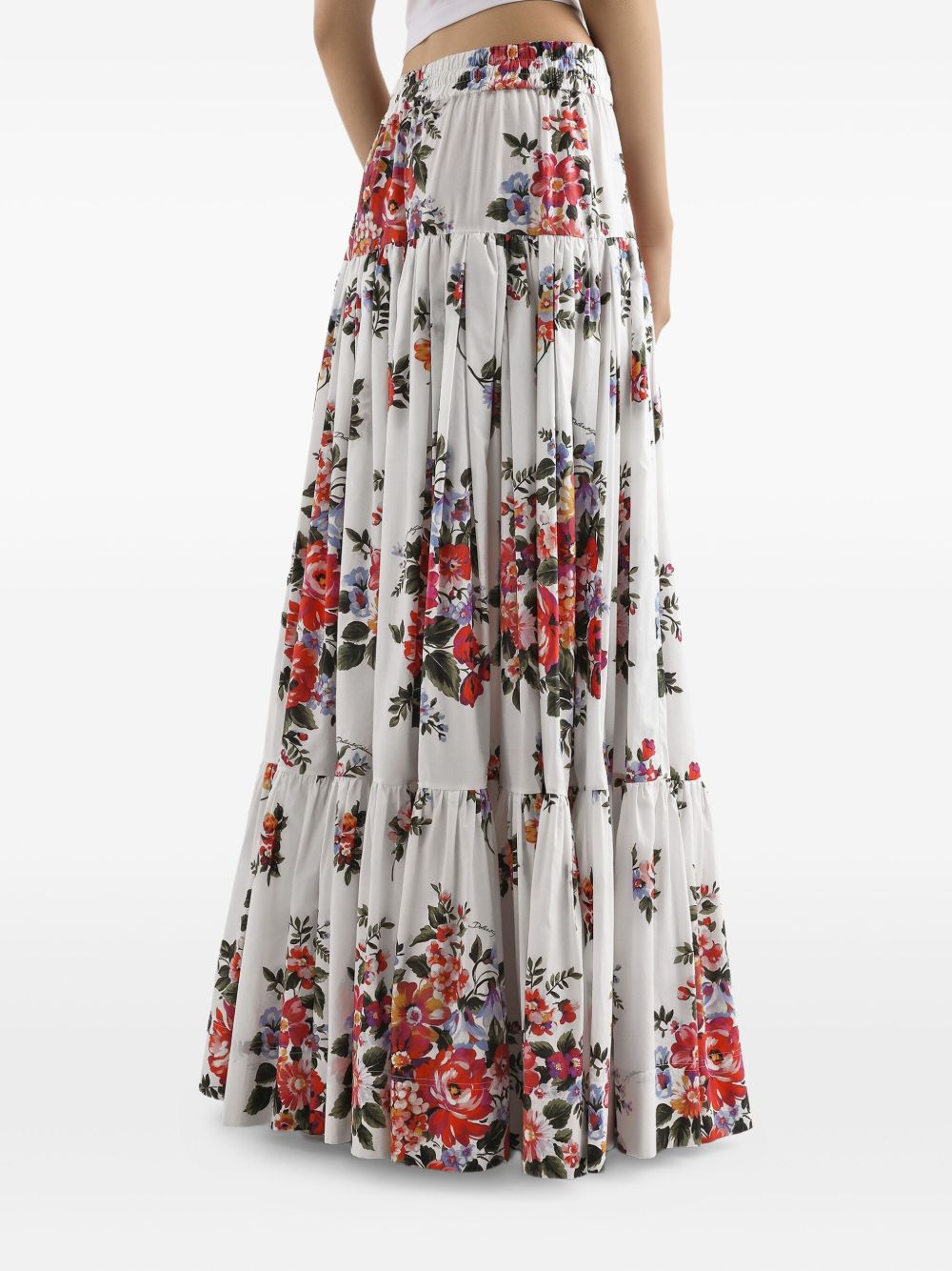 Dolce &amp; Gabbana Dolce &amp; Gabbana-Pleated tiered floral-print cotton-poplin midi skirt