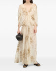 Semicouture Semicouture V-neck gathered waist long sleeves Veronica long dress