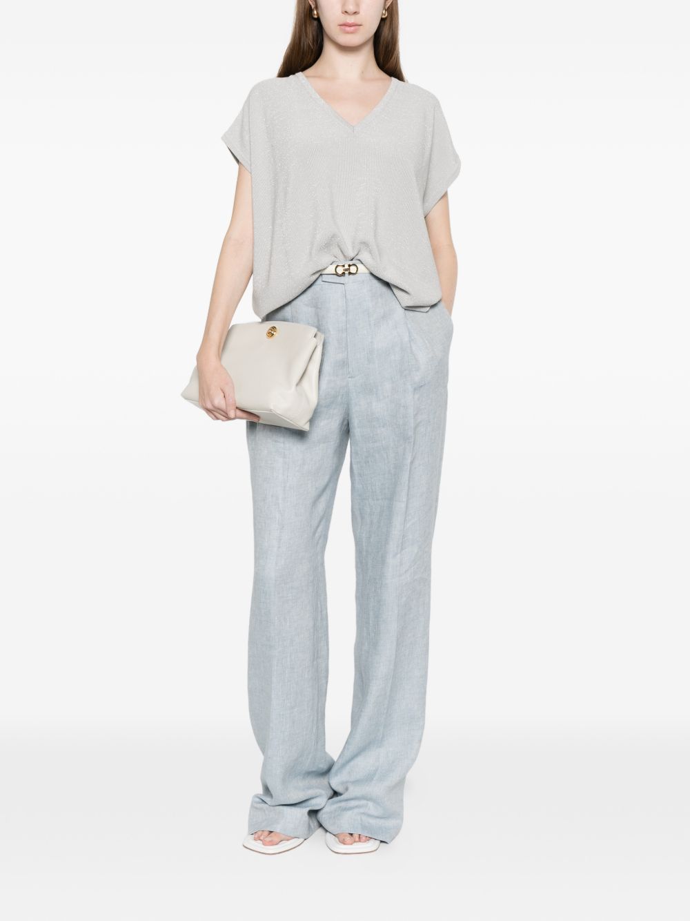 Fabiana Filippi Fabiana Filippi V-neck short sleeves knitted construction Cotton v-necked top