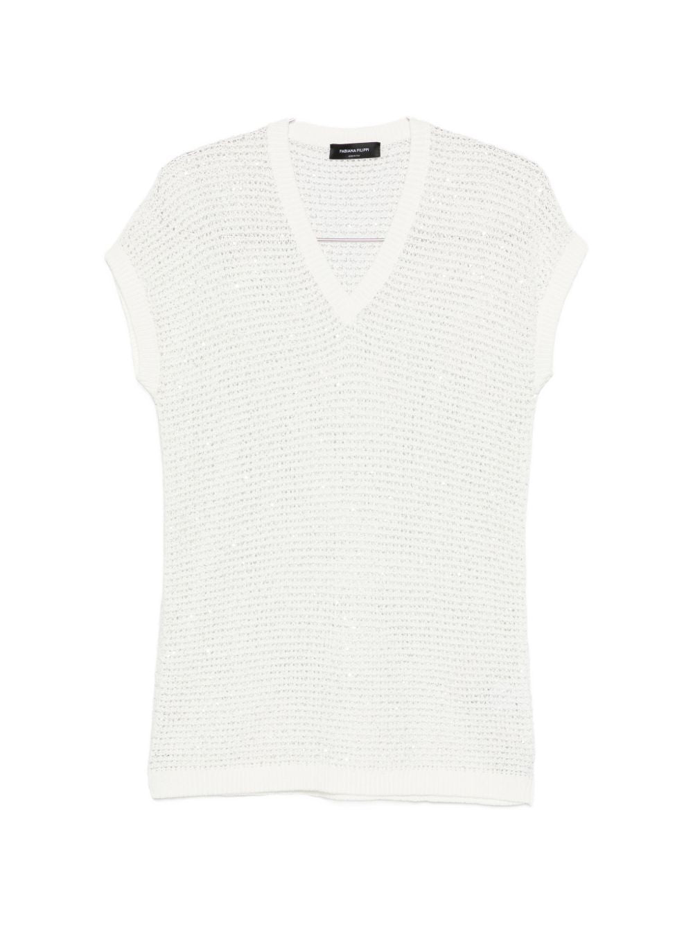 Fabiana Filippi Fabiana Filippi V-neck short sleeves sequin embellishments Openwork top
