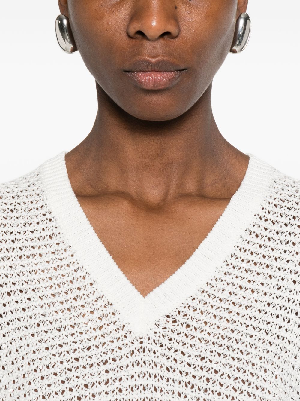 Fabiana Filippi Fabiana Filippi V-neck short sleeves sequin embellishments Openwork top