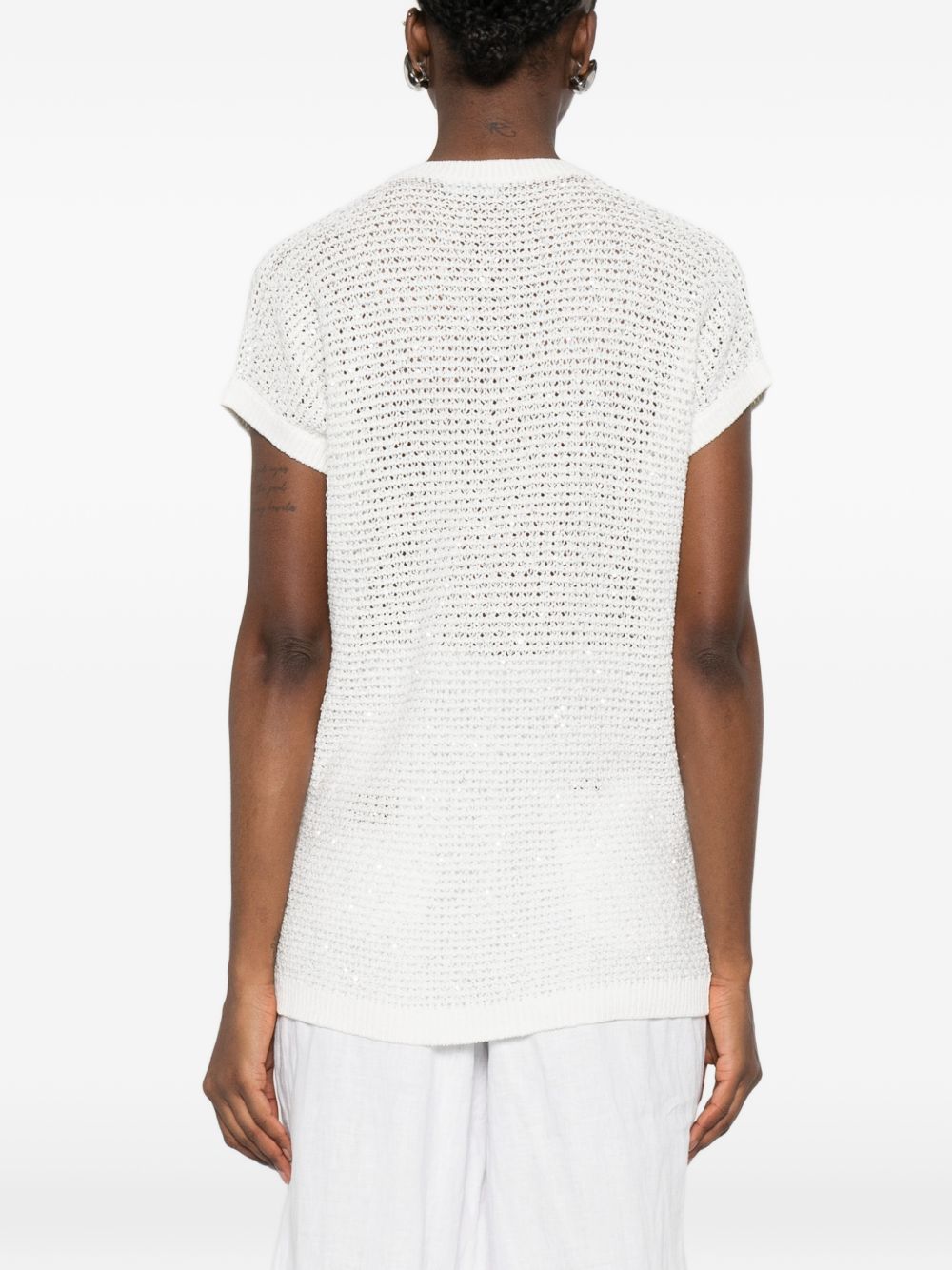 Fabiana Filippi Fabiana Filippi V-neck short sleeves sequin embellishments Openwork top