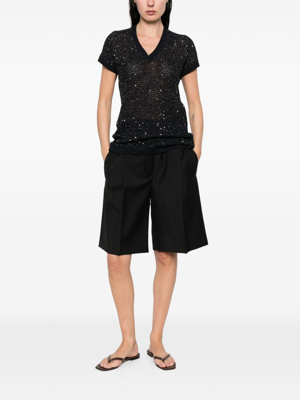 Fabiana Filippi Fabiana Filippi V-neck short sleeves Embellished v-necked top